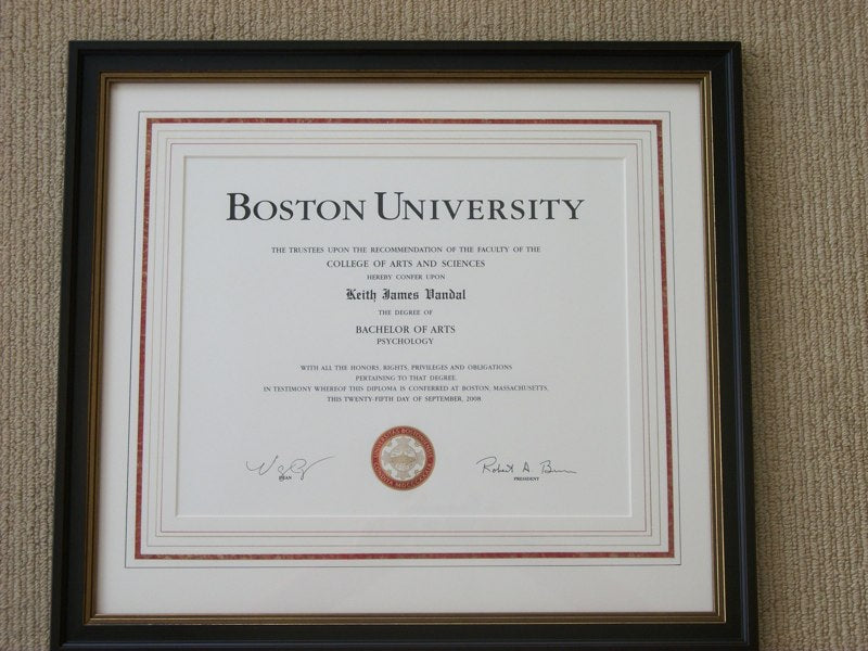Boston University Diploma with french matting