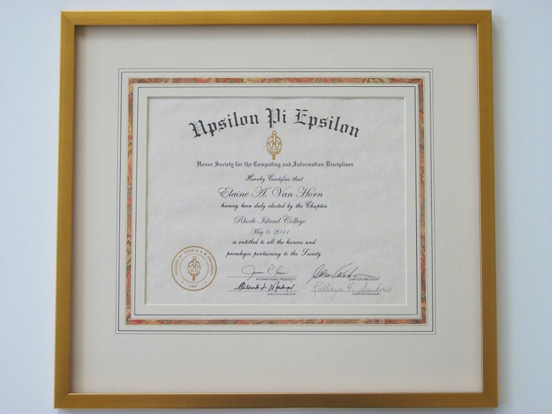Diploma with french matting with marbelized paper and lines
