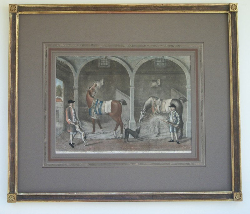 Early print in closed corner frame with french matting